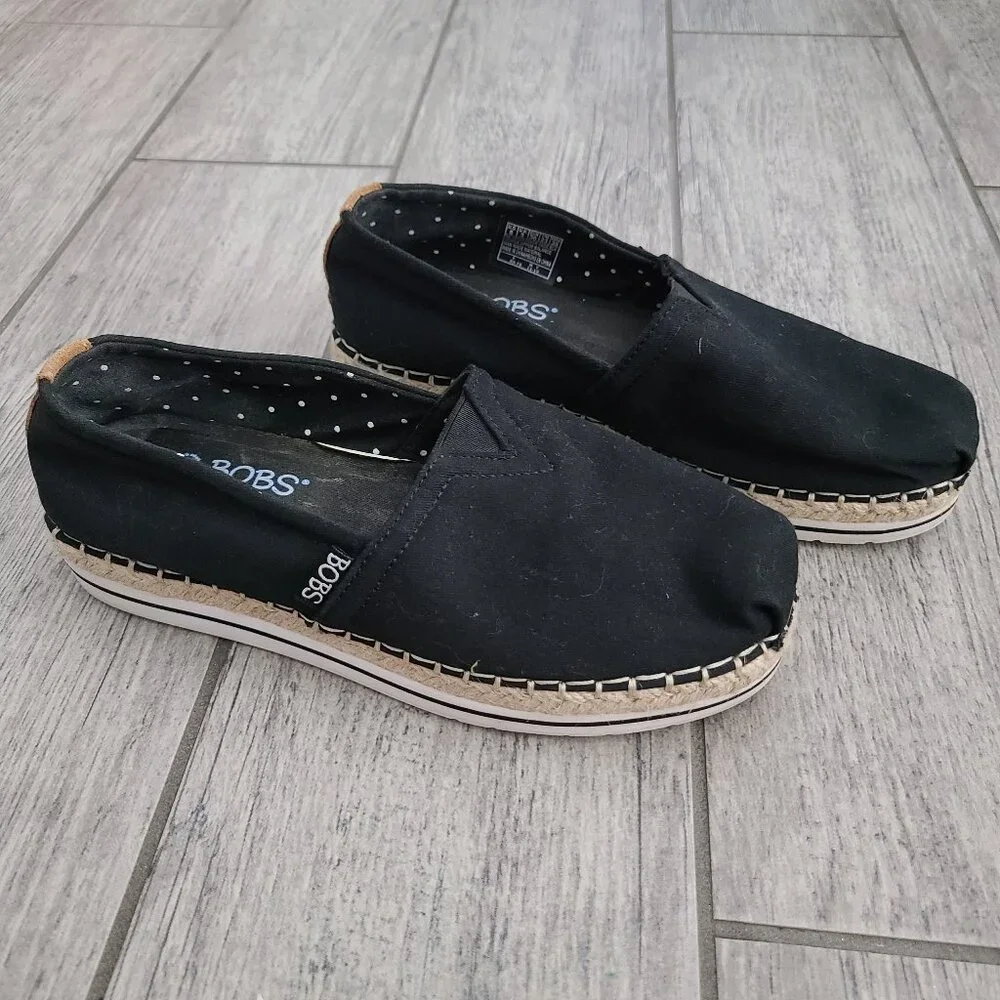 BOBS from Skechers Women's Black Canvas Espadrille Slip On Shoes Size 6